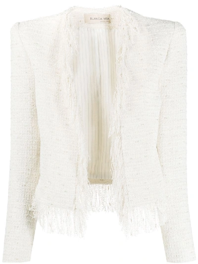Blanca Vita Frayed Edge Tweed Jacket In White