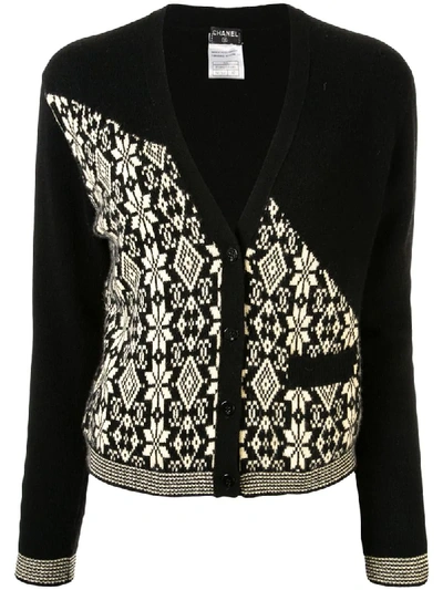 Pre-owned Chanel 2001 Cc Nordic Pattern Cardigan In Black