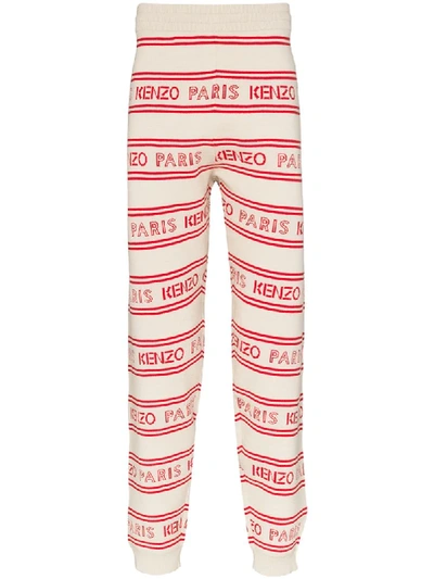 Kenzo Logo Stripe Cotton Blend Track Trousers In White