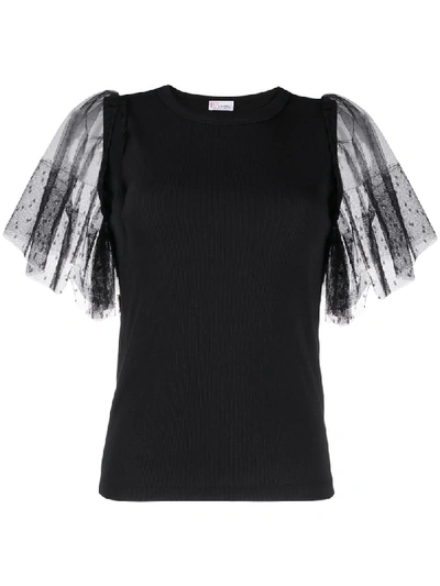Red Valentino Lace Sleeve T-shirt In Black