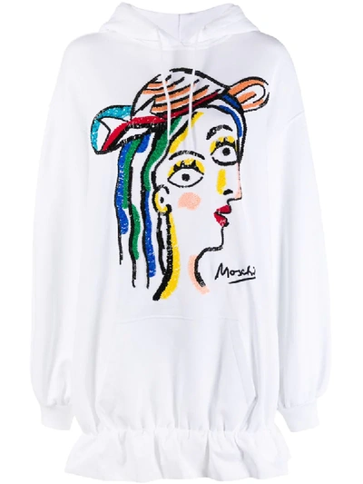 Moschino Sequinned Hat Lady Hoodie In White