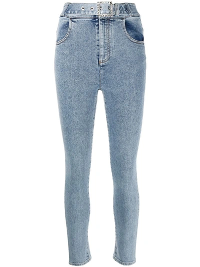 Alessandra Rich Embellished Belted High-rise Skinny Jeans In Light Blue