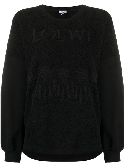 Loewe Logo-embroidered French Terry-towelling Sweatshirt In Black