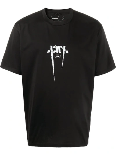 Nemen Crew Neck Calligraphy Print T-shirt In Black