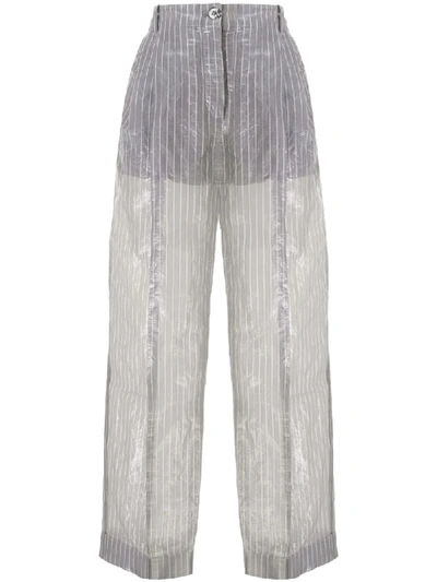 Emporio Armani Crinkle-effect Pinstriped Trousers In Grey