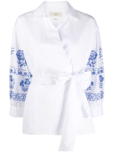 Weekend Max Mara Embroidered Blouson Sleeve Blouse In White
