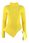 Off-white Asymmetric Neon Ribbed-knit Turtleneck Sweater In Giallo