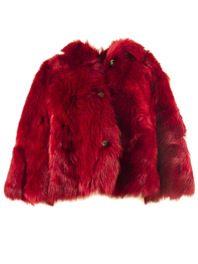 Red Valentino Reversible Shearling Scallop Edge Coat In Red
