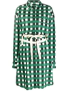 PLAN C TIE WAIST CHECKED PRINT SHIRT DRESS