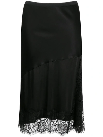 Gold Hawk Lace-godet Satin Skirt In Black