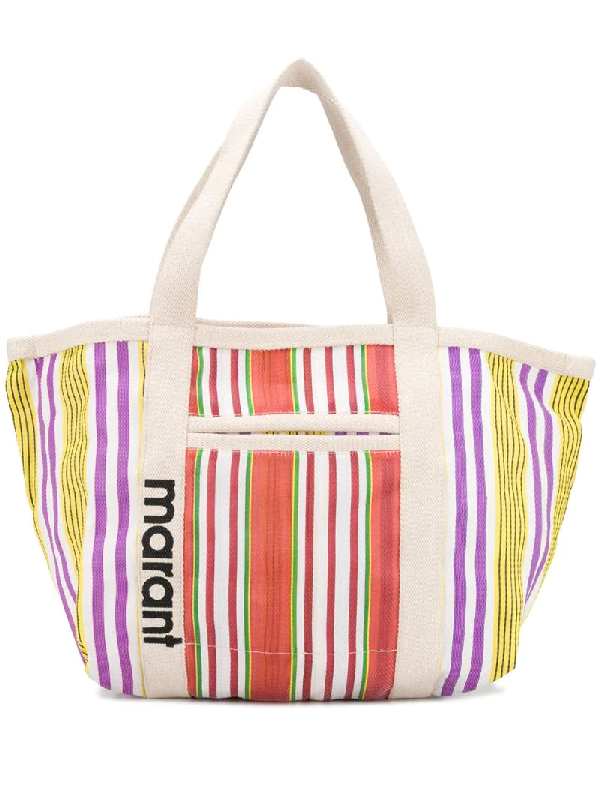 Isabel Marant Warden Large Striped-canvas Tote Bag In Orange | ModeSens