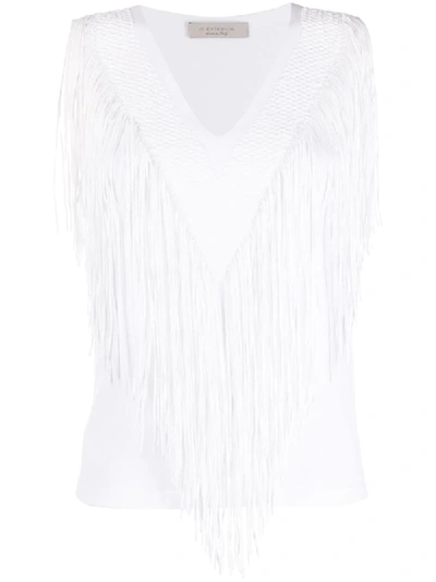 D-exterior Fringed Knit Top In White