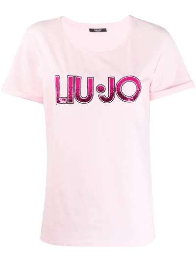 Liu •jo Sequin-embellished Logo T-shirt In Pink