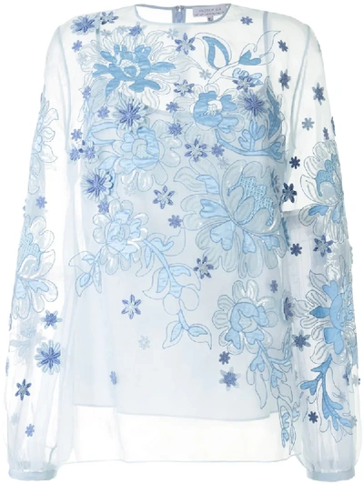 Andrew Gn Floral Sheer Long-sleeve Blouse In Blue