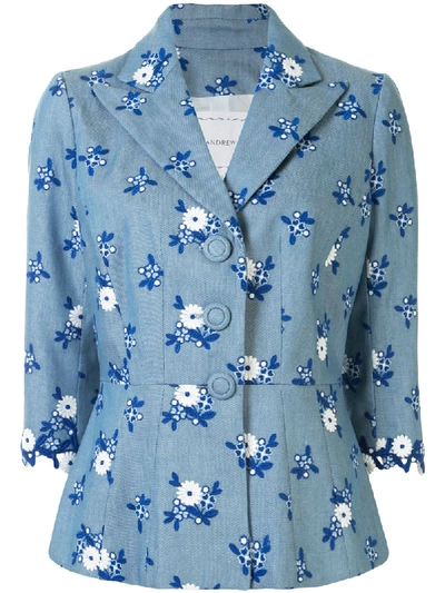 Andrew Gn Floral-print Single Breasted Blazer In Blue