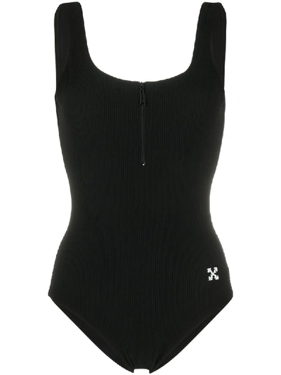 Off-white Rib Swimsuit Beachwear In Black Polyamide
