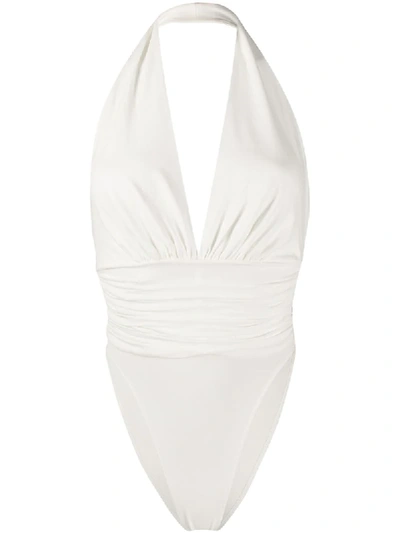 Alexandre Vauthier Plunge Style Halterneck Swimsuit In White