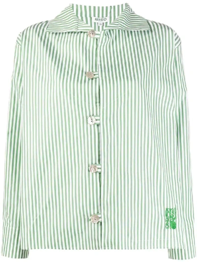 Kenzo Embroidered Logo Striped Shirt In Green,white