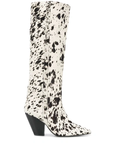 Toga Cow Print Pointed Boots In White