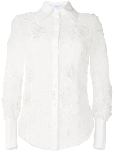 Marchesa Embroidered Floral Shirt In White