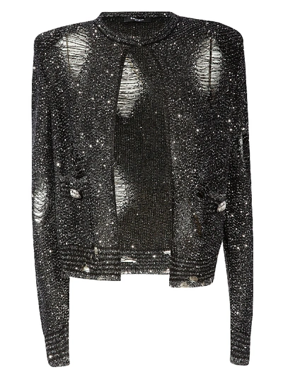 Balmain Embellished Open Cardigan In Black