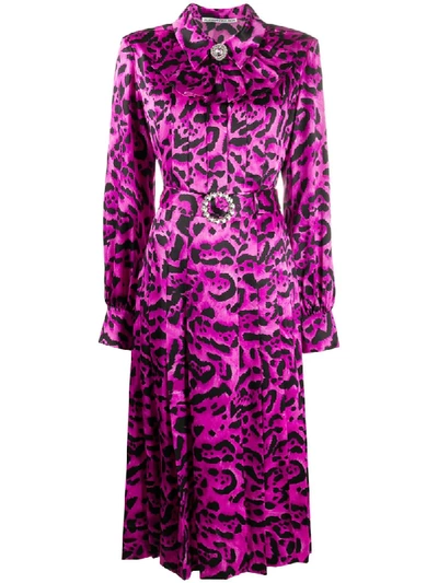 Alessandra Rich Crystal-buckle Leopard-print Silk Midi Dress In Fuchsia,black