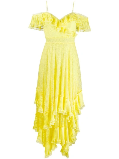 Alice And Olivia Ruffle Trimmed Dress In Yellow