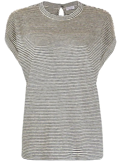 Brunello Cucinelli Brass-embellished Striped T-shirt In Grey
