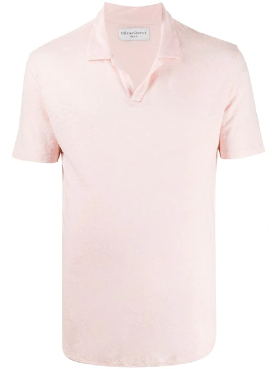 Officine Generale Simon Slim-fit Garment-dyed Linen Polo Shirt In Pink