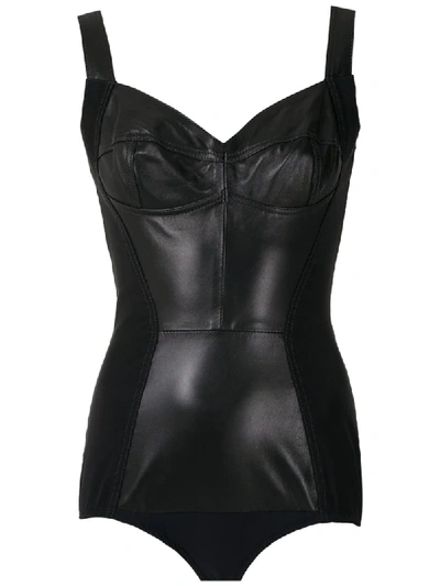 Andrea Bogosian Leather Sleeveless Bodysuit In Black