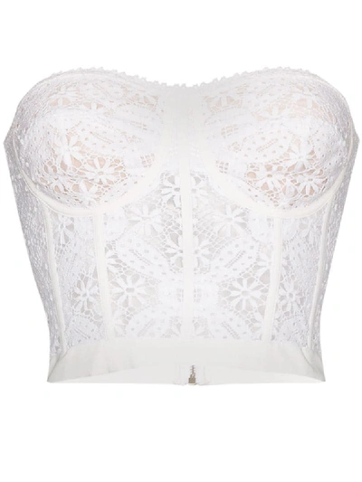 Alexander Mcqueen Cotton-blend Corded Lace Bustier Top In Neutral