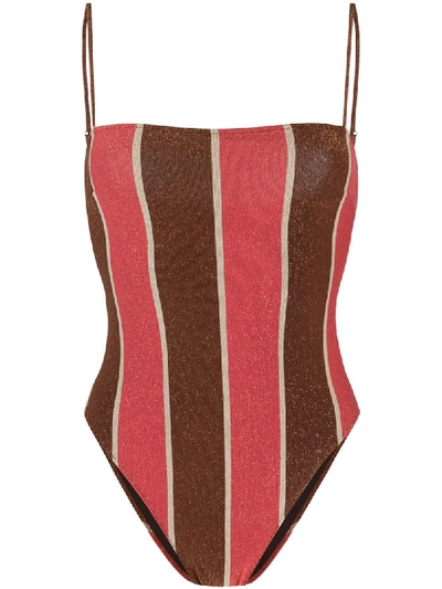 Mc2 Saint Barth Glitter Detail Striped Swimsuit In Red