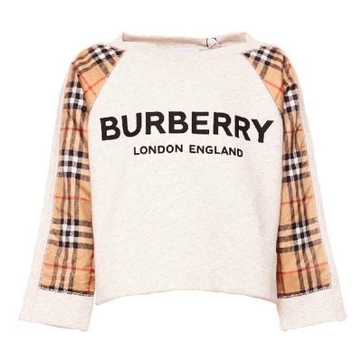Burberry Kids' Logo Check Print Sweatshirt In White Melange