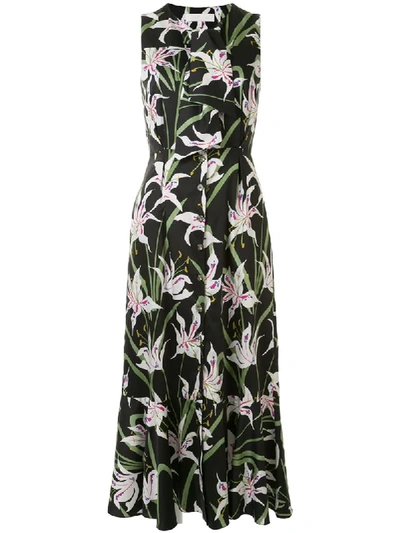 Borgo De Nor Meta Lily-print Tie-neck Cotton-poplin Dress In Black