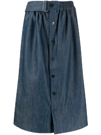 Maison Kitsuné Belted Denim Skirt In Blue