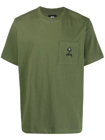 Stussy Logo Chest-pocket T-shirt In Green