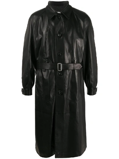 Maison Margiela Belted Leather Coat In Black