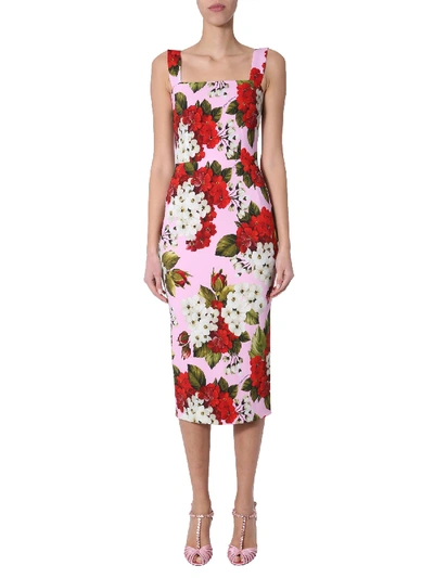 Dolce & Gabbana Dress In Gerani Fondo Rosa