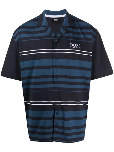 Hugo Boss Striped Print Pyjama Set In Blue
