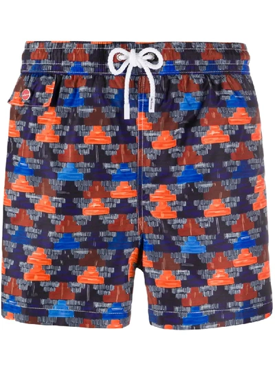 Kiton Geometric Print Swim Shorts Man In Multicolore