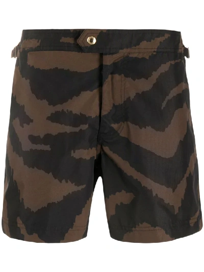 Tom Ford Slim-fit Short-length Zebra-print Swim Shorts In Black