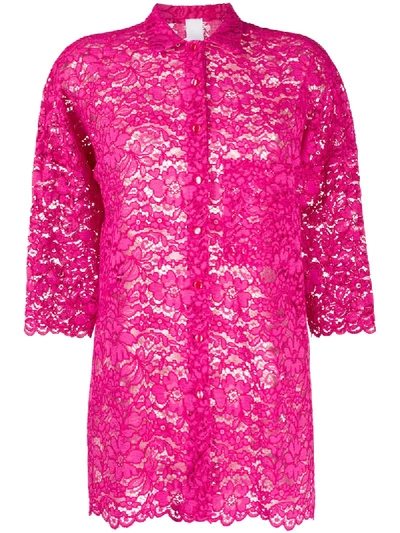 Ultràchic Sheer Floral Lace Shirt In Pink