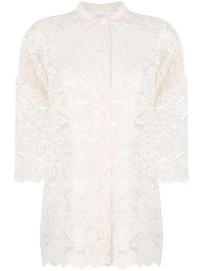 Ultràchic Floral Lace Short-sleeved Shirt In White