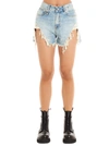 R13 Blue Denim Shredded Slouch Shorts In Light Blue
