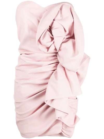 Alexandre Vauthier Strapless Leather Mini Dress In Pink