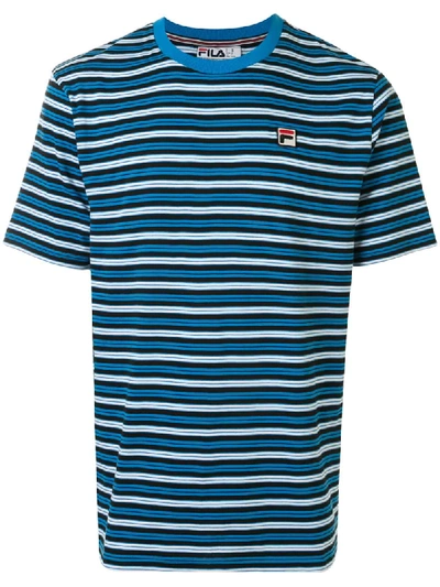 Fila Striped Logo-patch T-shirt In Blue