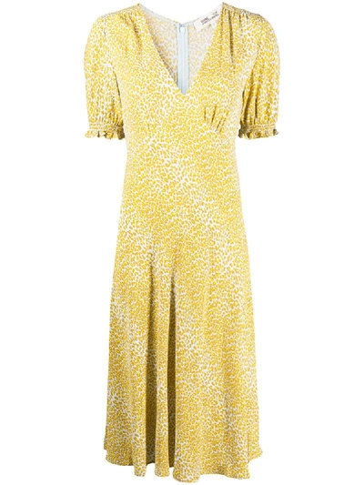 Diane Von Furstenberg Idris Shirred Floral-print Crepe Dress In Yellow