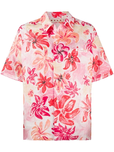 Marni Floral-print Ramie Shirt In Pink