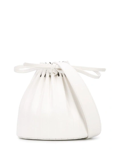 Mansur Gavriel Mini Pleated Leather Bucket Bag In White