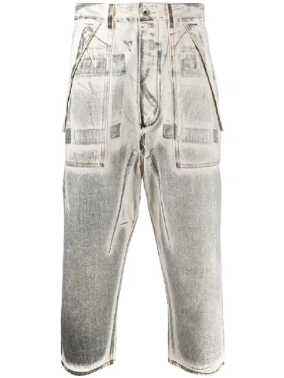 Rick Owens Drkshdw Cropped Distressed Finish Jeans In Grey